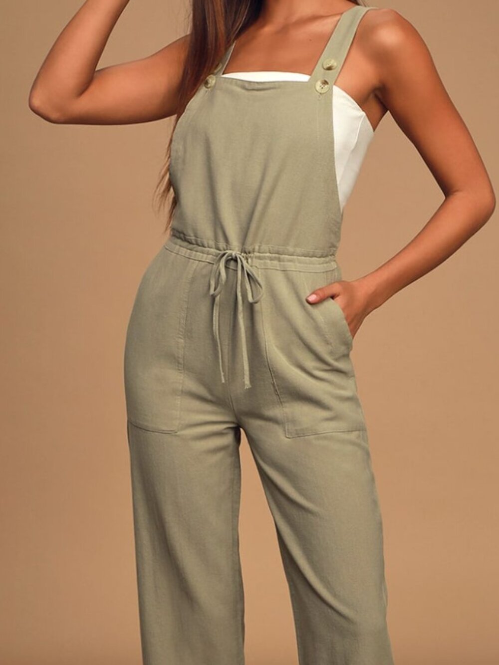 Lulu's Verona Sage Green Drawstring Wide-Leg Jumpsuit